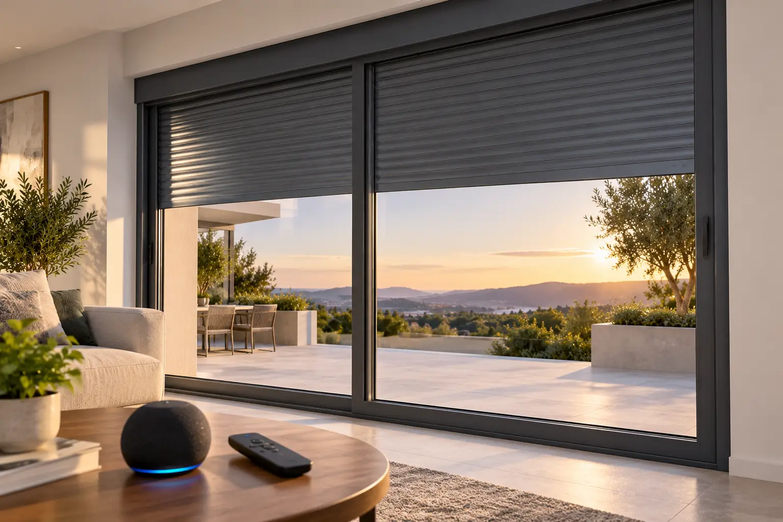 Ventana con compacto de persiana y control por mando con domótica