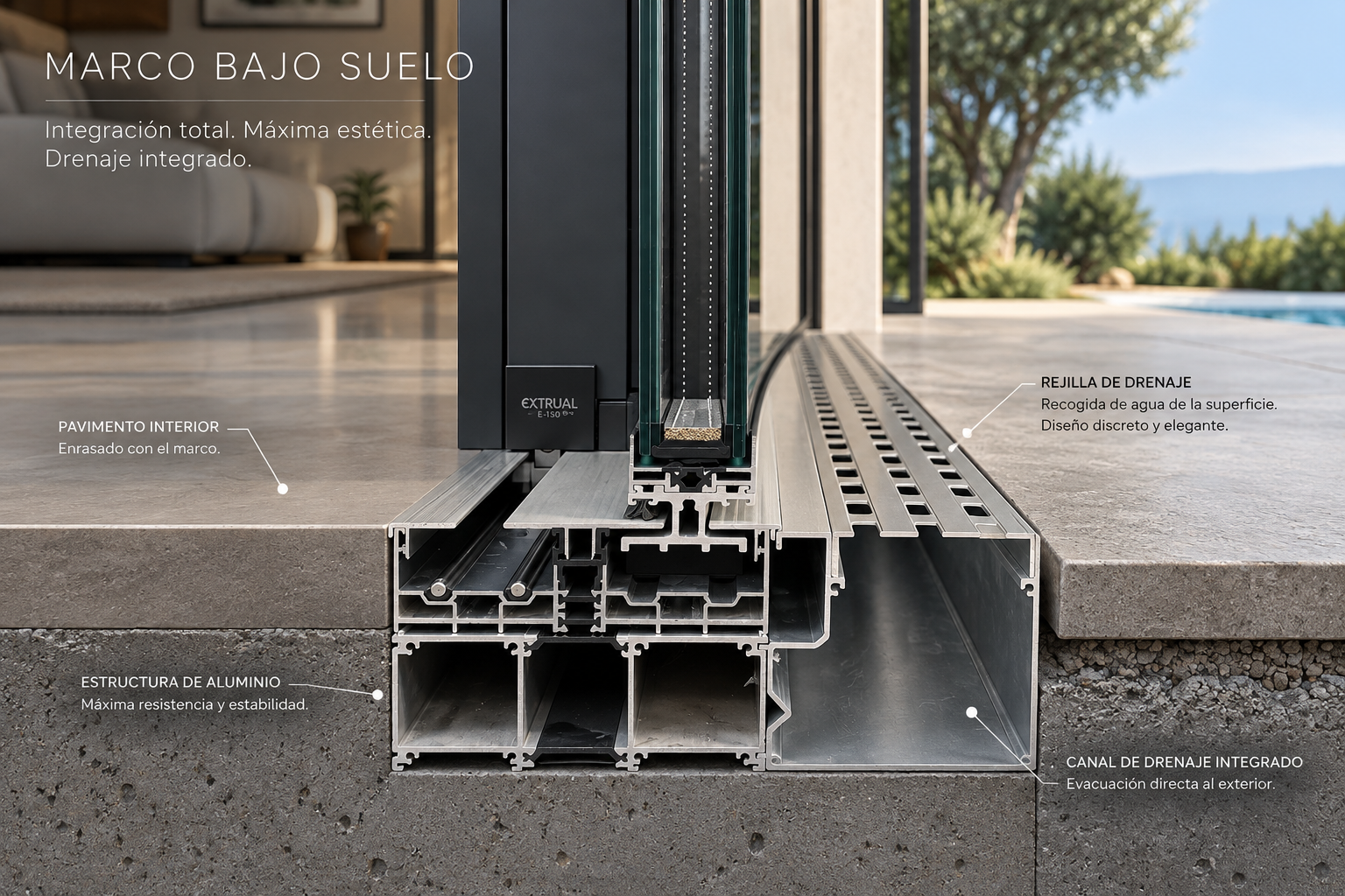 Detalle realista del marco bajo suelo de Extrual E-150 RPT