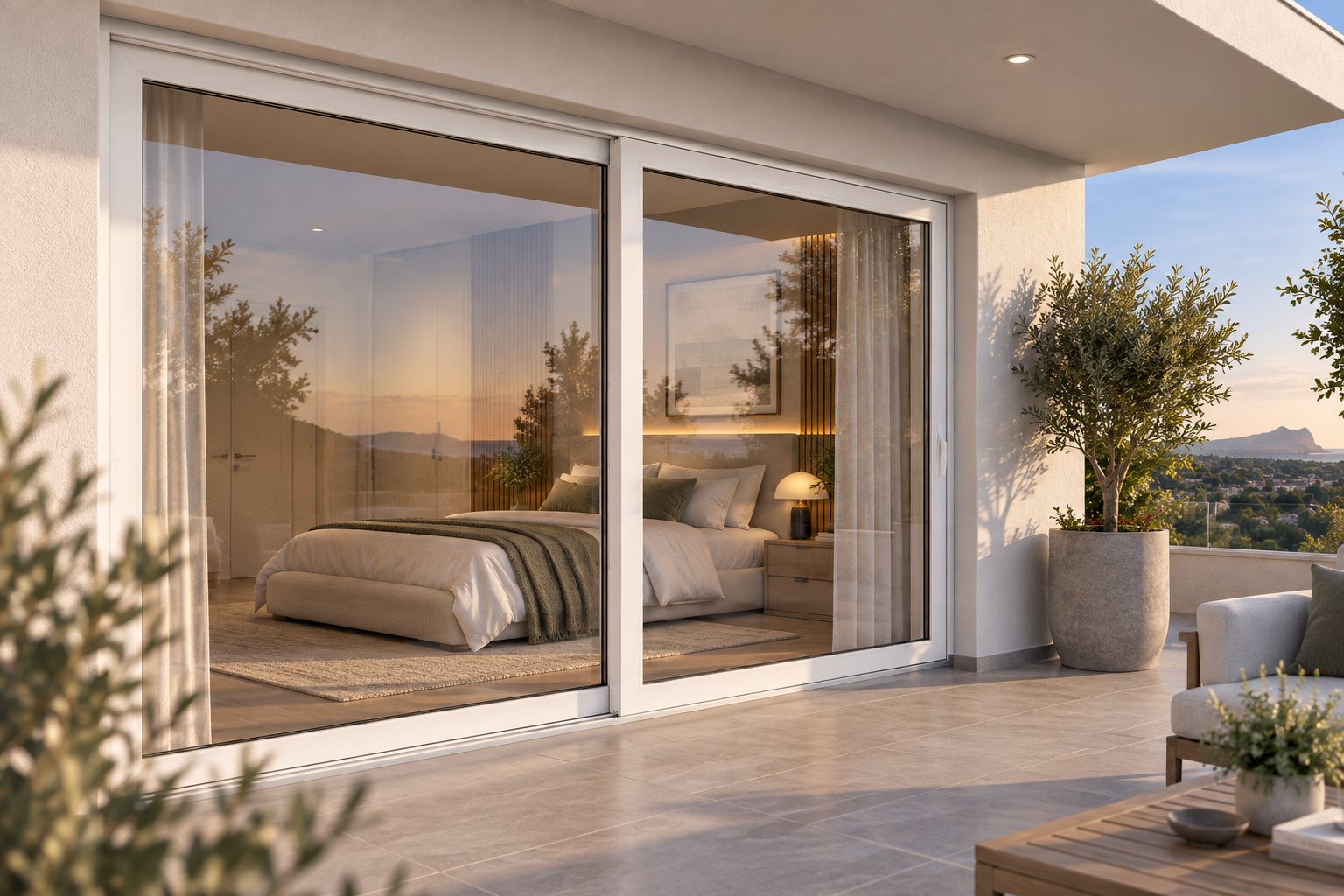 PremiDoor 76 elevadora de PVC vista desde terraza