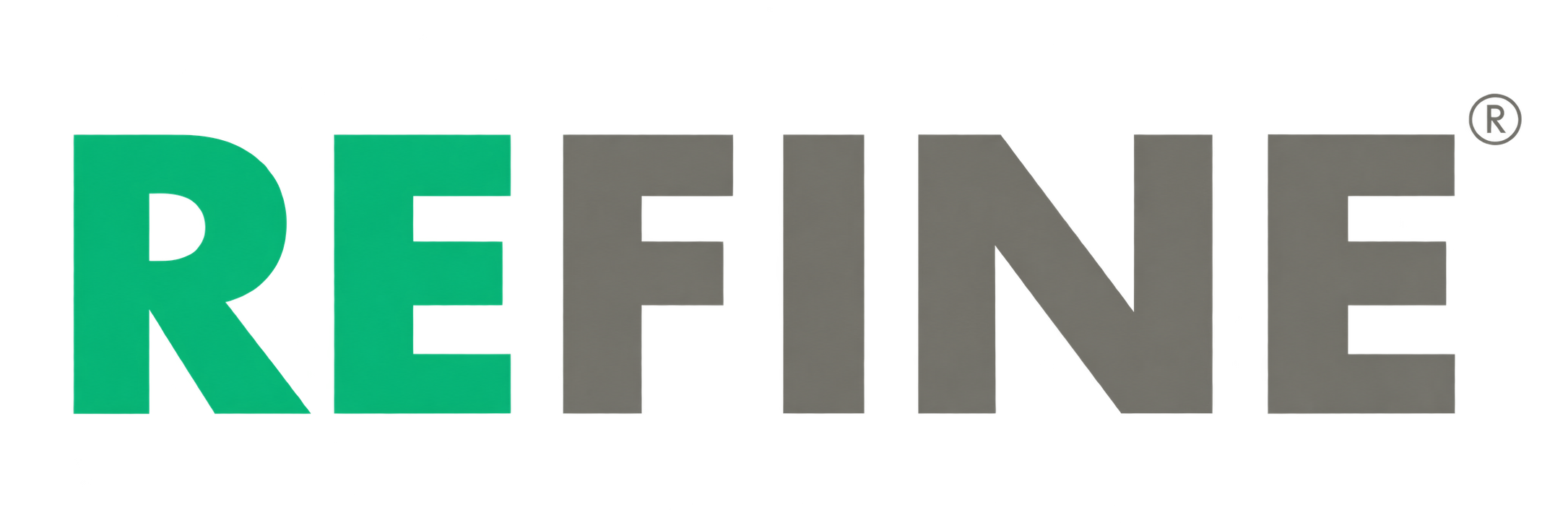 Logo REFINE en verde y gris sobre fondo transparente